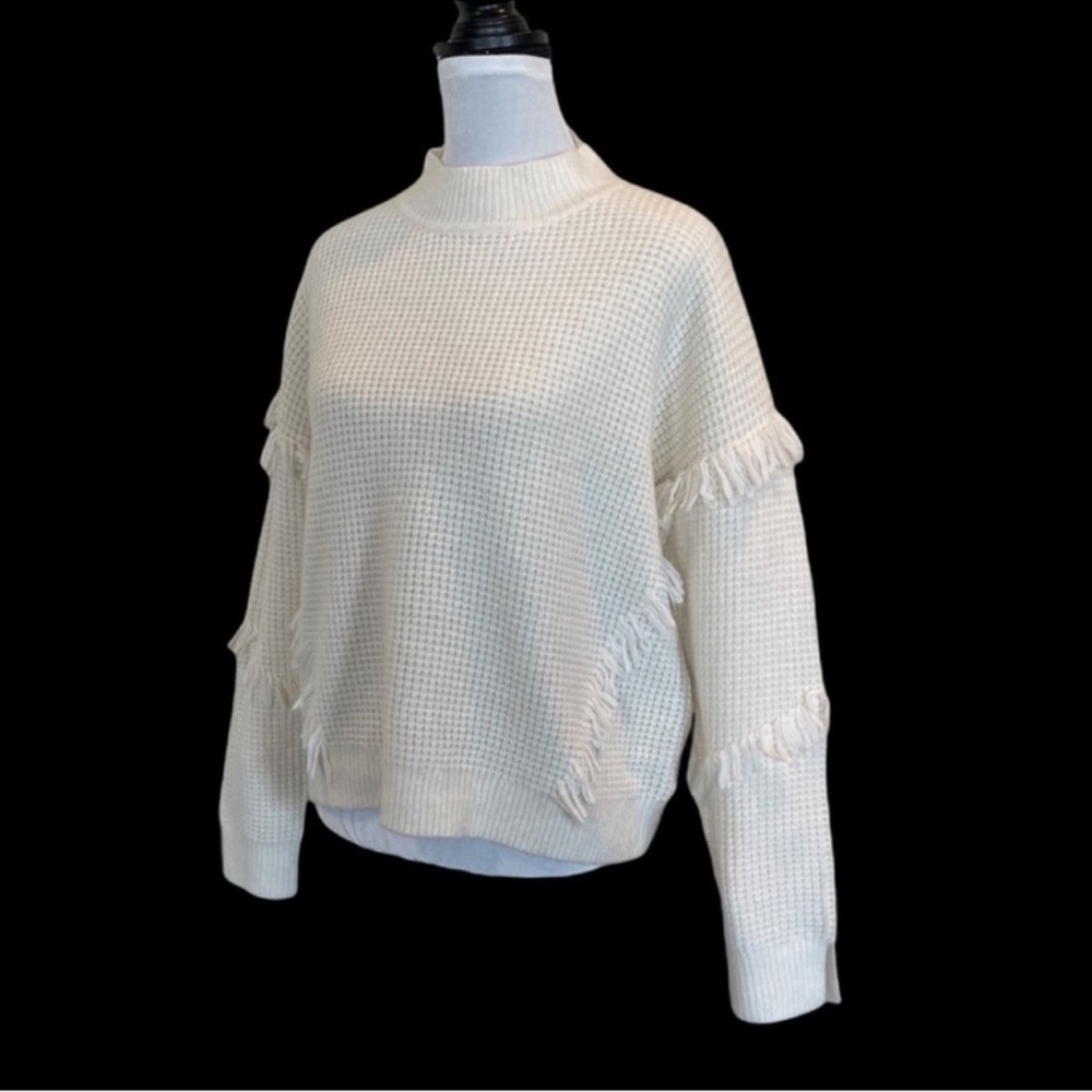 Micheal Kors NWT knit cream longsleeve fringe fisherman sweater size extra large